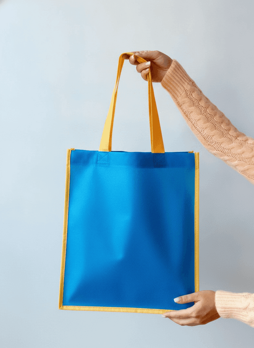 Yellow-Blue Non-Woven Tote with Pocket