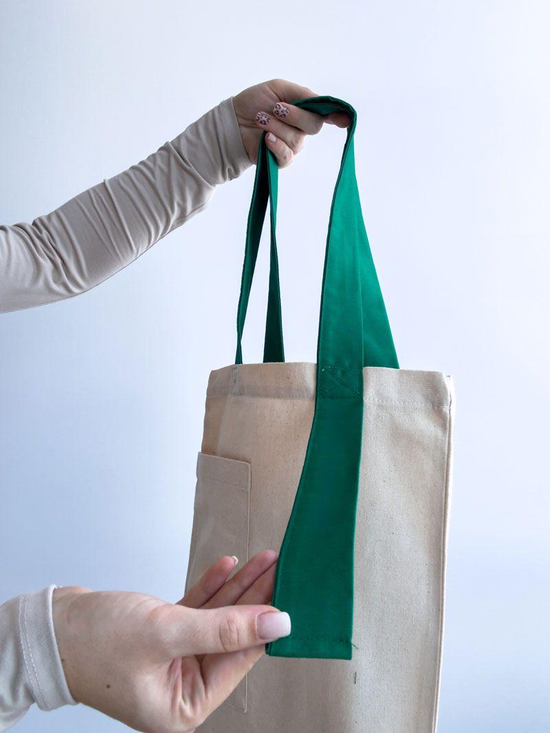 Бавовняний шопер напівпанама з зеленими ручками для покупок