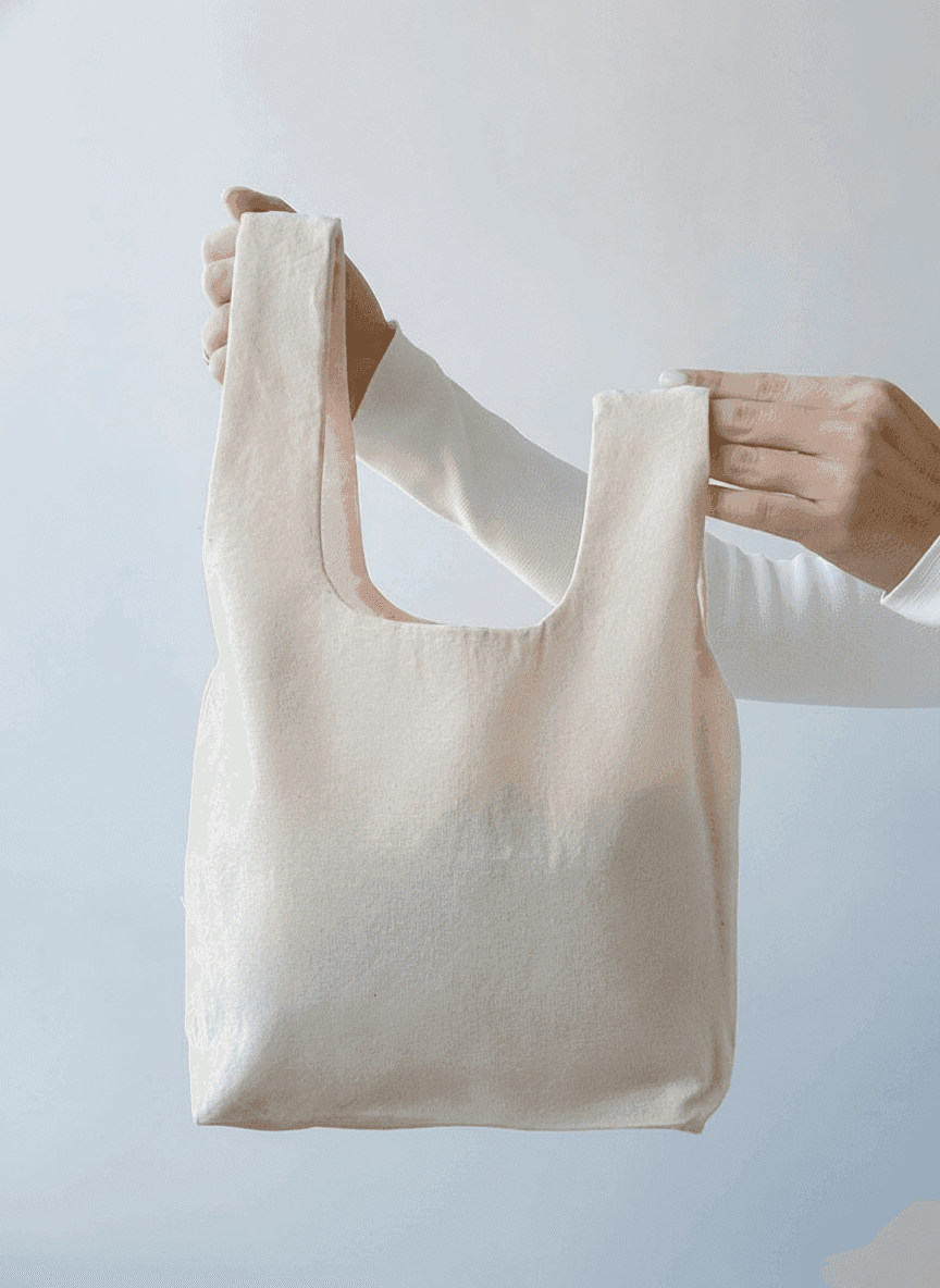 Beige Natural Twill Tote Bag with Two Handle Lengths