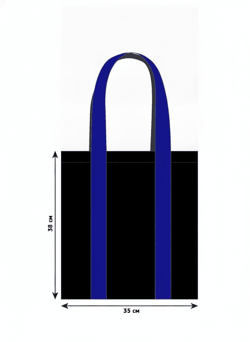 Black Tote Bag with Long Blue Handles