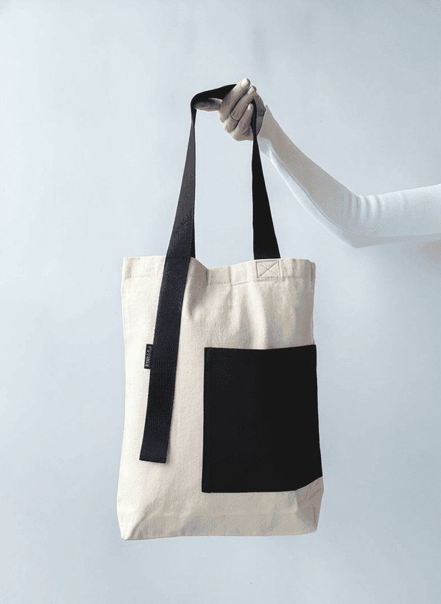 Natural Fabric Tote Bag with Pocket & Contrast Trim