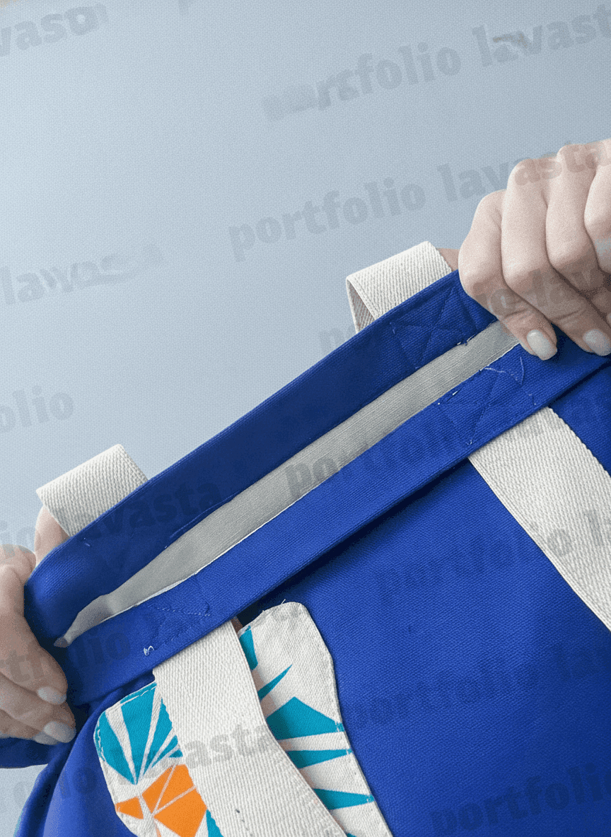 Large Blue Fabric Tote with Boot Charm