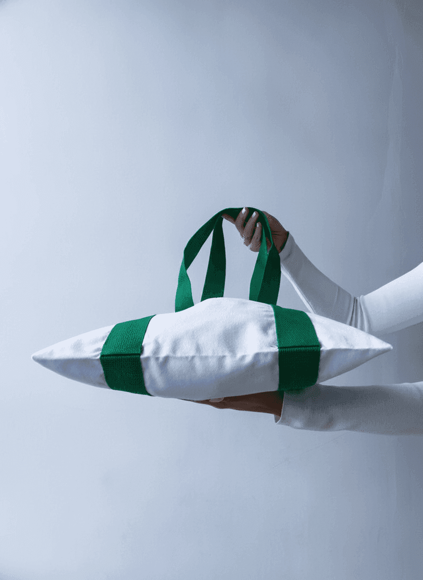 White Eco Twill Tote Bag with Green Handles