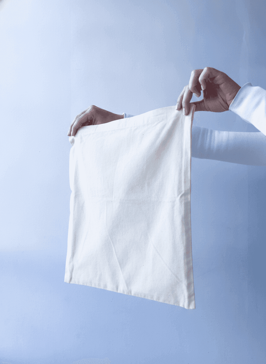 Beige Muslin Drawstring Bag with Black Ribbon