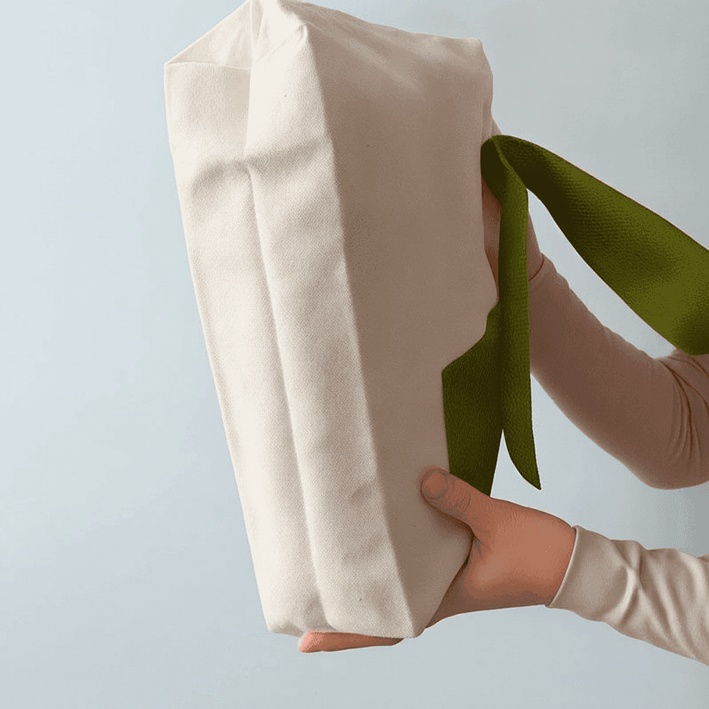 Two-Ply Cotton Tote Bag with Olive Handles & Pocket