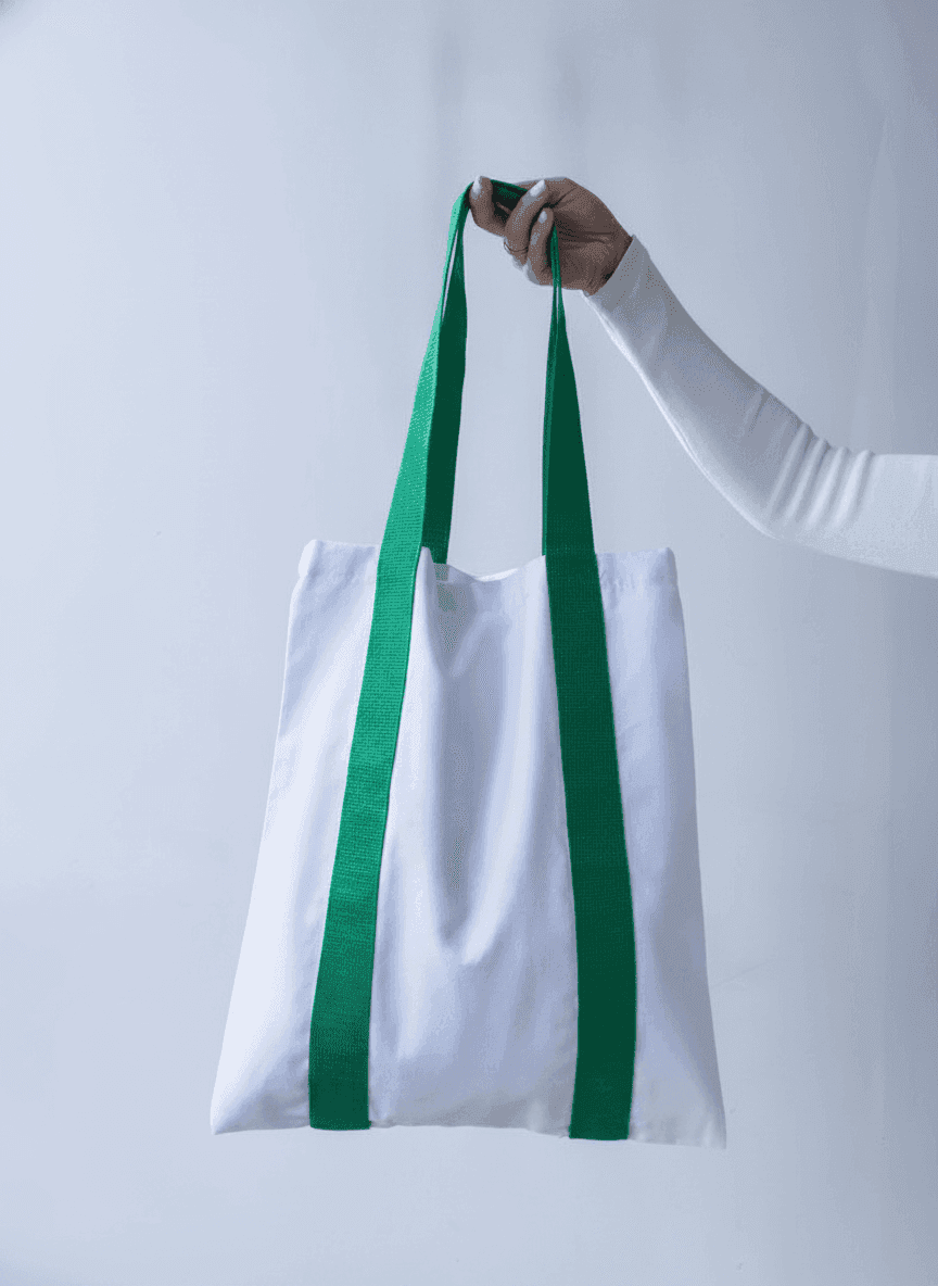 White Eco Twill Tote Bag with Green Handles