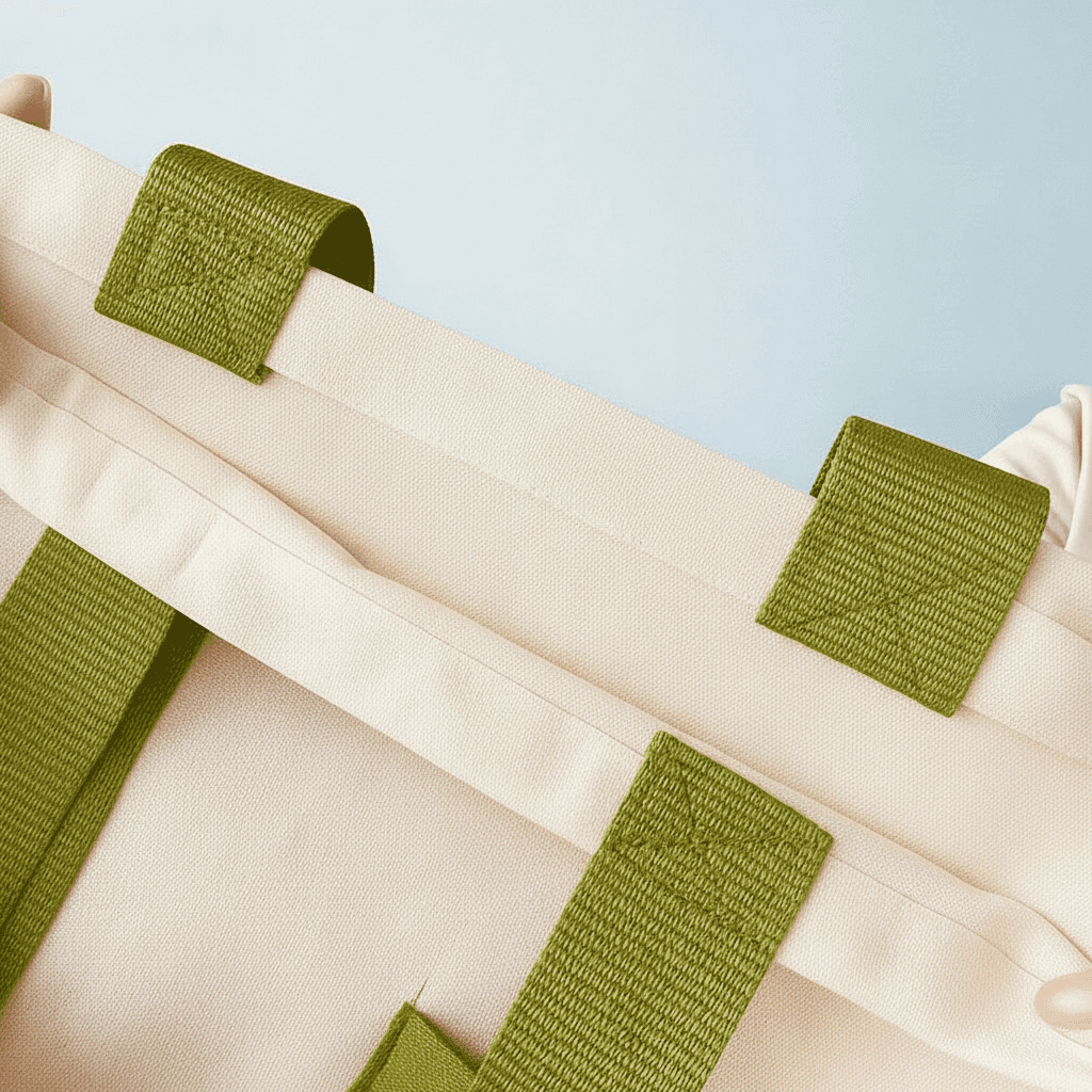 Two-Ply Cotton Tote Bag with Olive Handles & Pocket