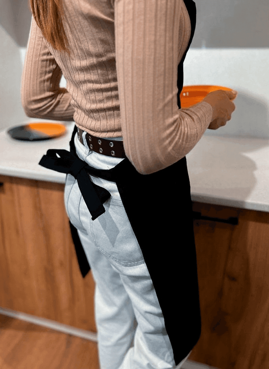 Black Gabardine Printed Apron