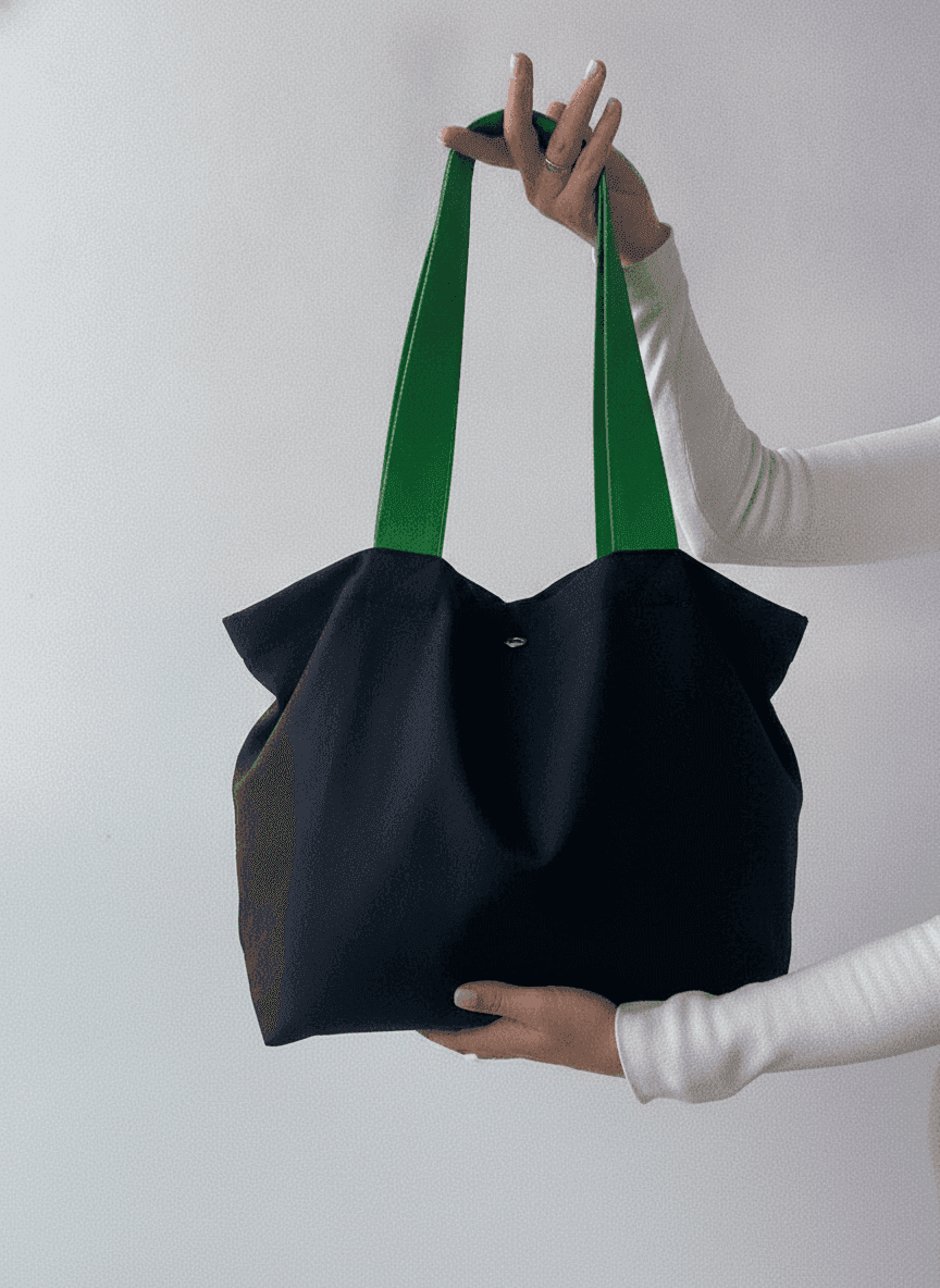 Black-Green Twill Tote Bag