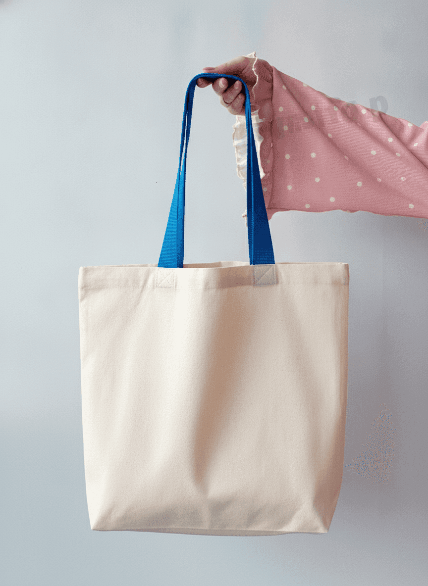 Eco-Friendly Tote Bag Light Beige with Blue Handles