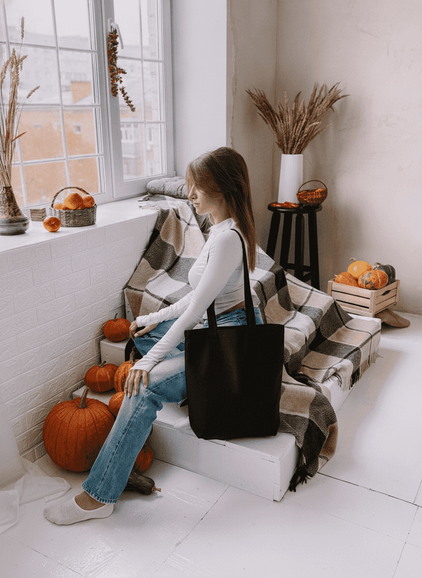 Durable cotton twill tote bag with long handles