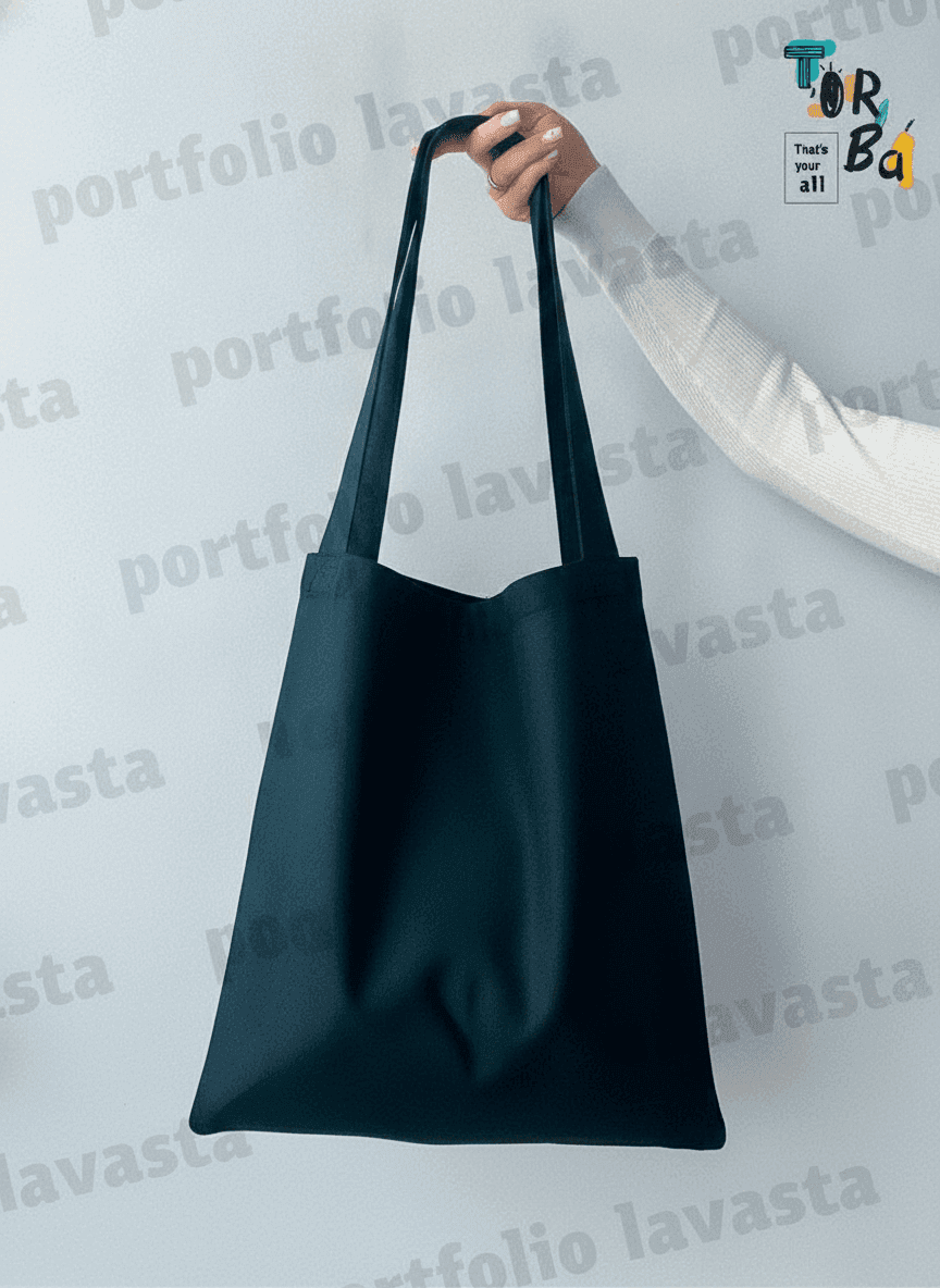 Black Twill Tote Bag with Long Handles