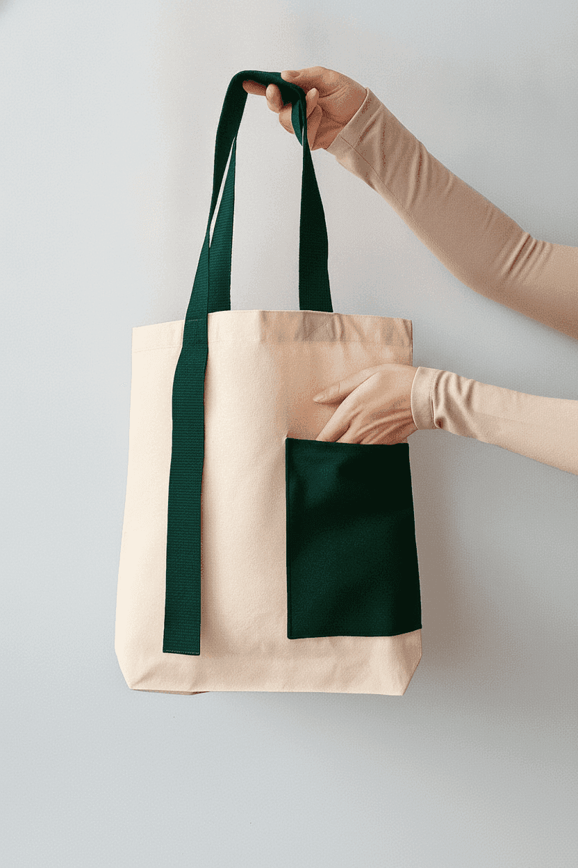 Cotton Tote Bag with Pocket and Long Strap