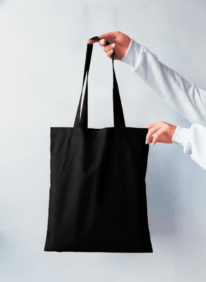 Black Calico Tote Bag with Tank Print