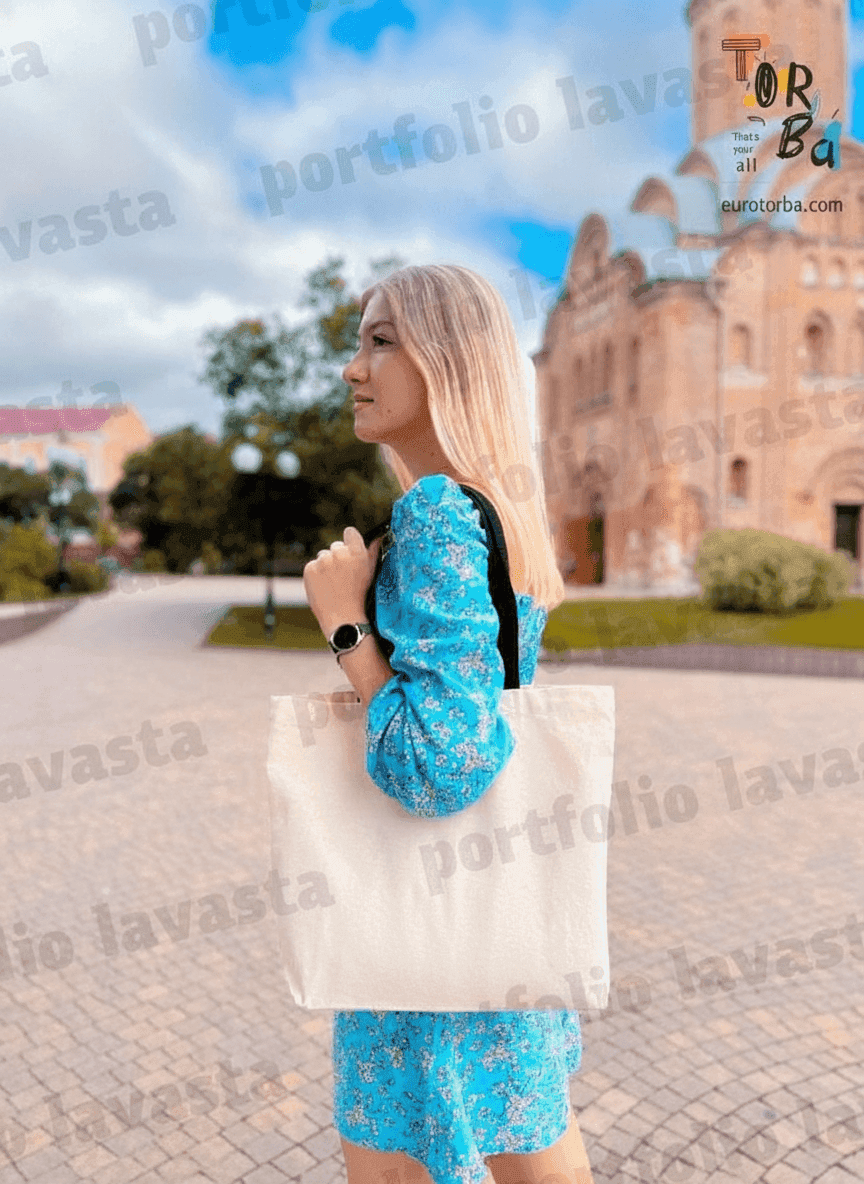 Twill Reinforced Bottom Tote Bag with Black Handles