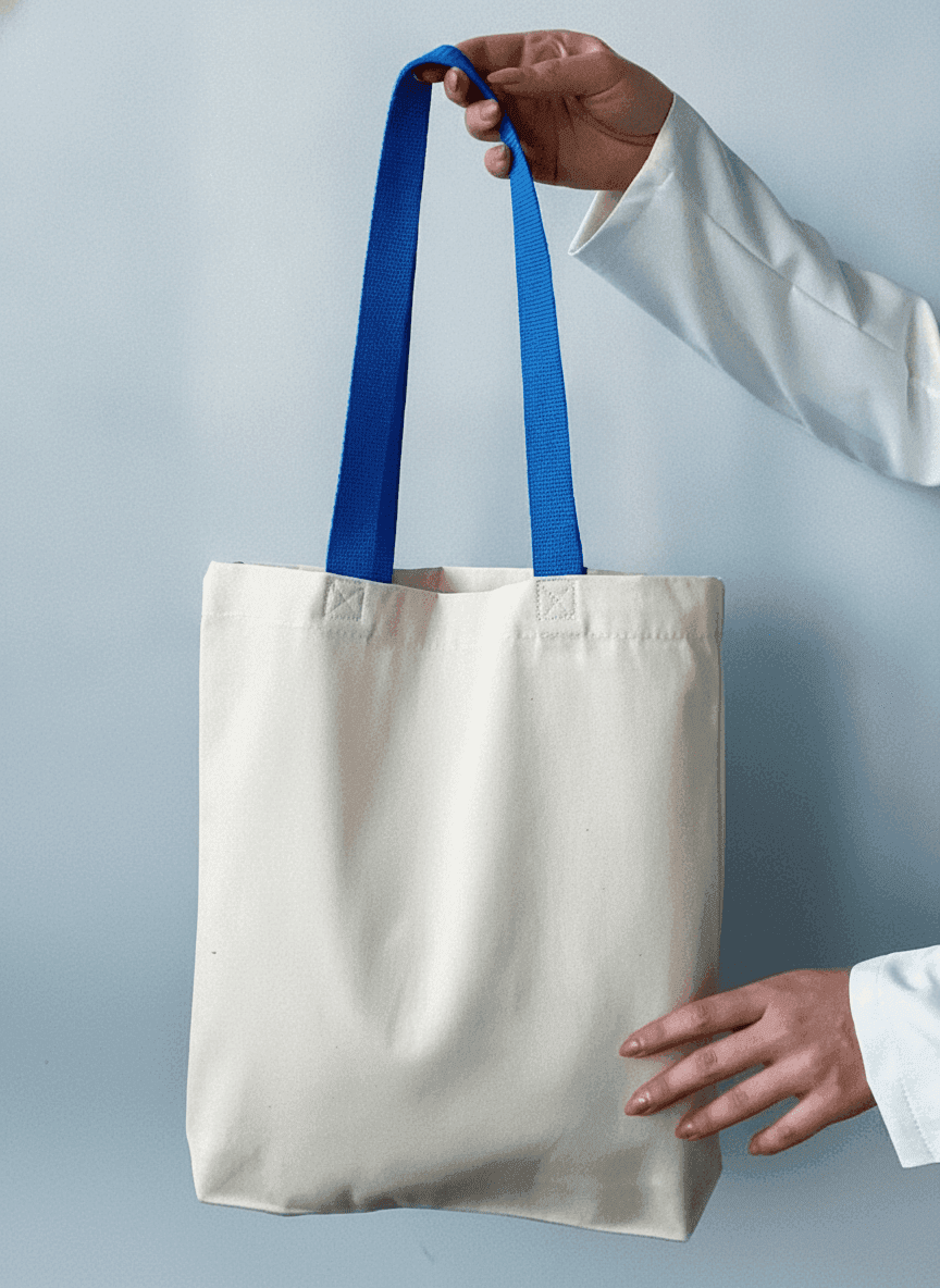 Tote Bag with Sewn Ribbon Handle & Pocket