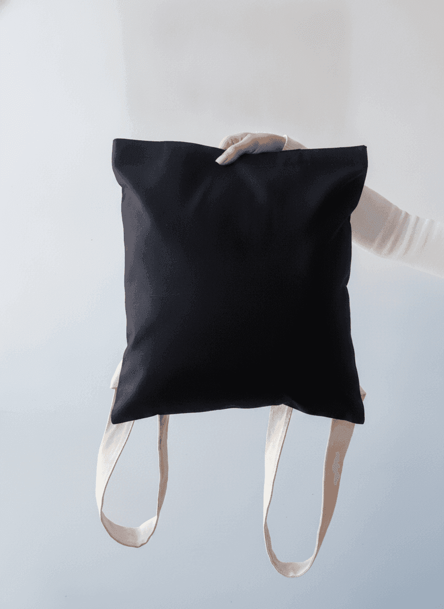 Black Canvas Mini Backpack with Light Straps