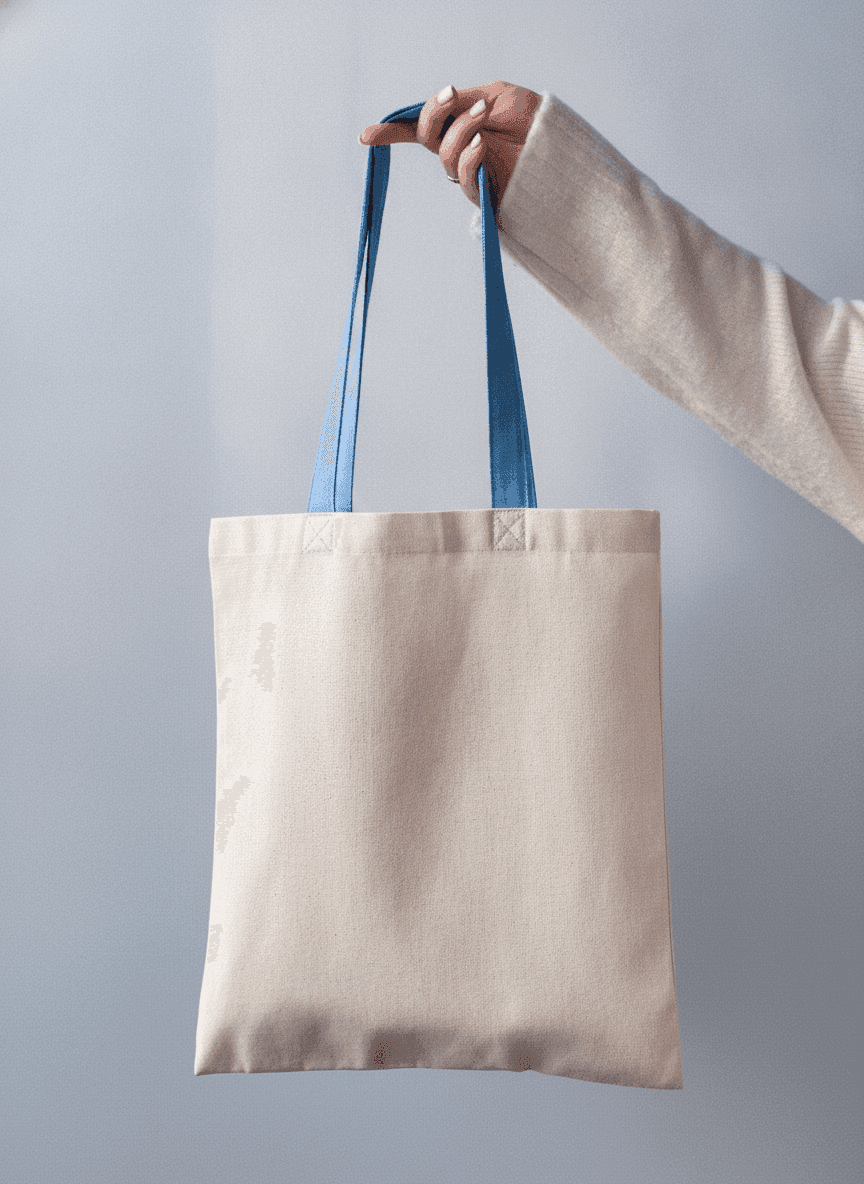 Long Cotton Tote Bag with Blue Handles