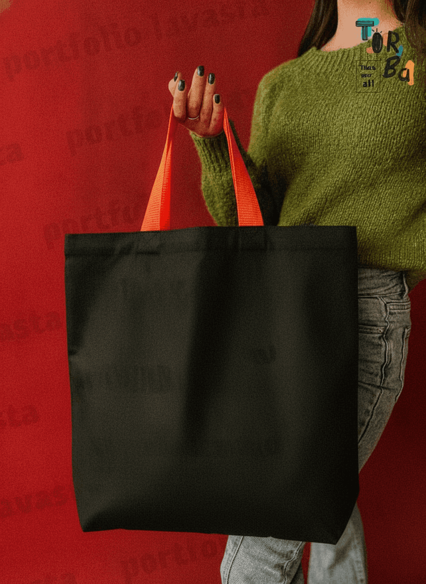 Roomy Cotton Tote Bag with Double Orange Handles