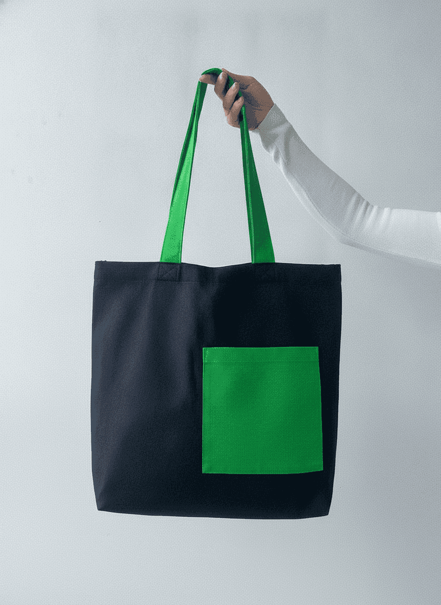 Black-Green Twill Tote Bag