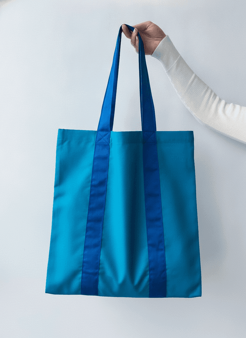 Turquoise Twill Tote with Blue Handles