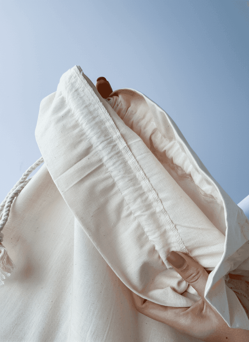 Книжный мешочек из бязи на скрученном канате для покупок