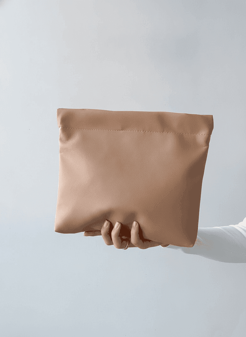 Beige Vegan Leather Makeup Bag with Magnetic Closure