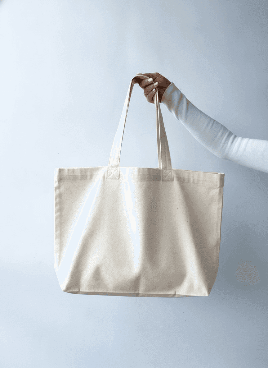 Cotton Twill Tote Bag with Wide Bottom & Long Handles