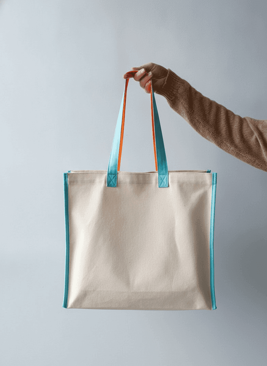 Twill Eco Tote Bag with Turquoise Trim & Bright Handles
