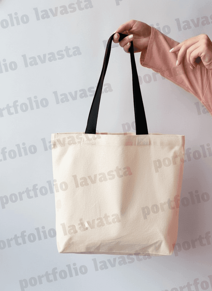 Twill Reinforced Bottom Tote Bag with Black Handles