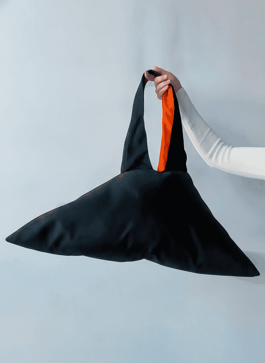Black Canvas Tote with Orange Lining