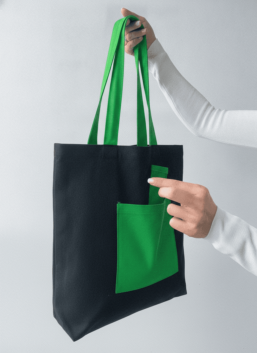 Black-Green Twill Tote Bag