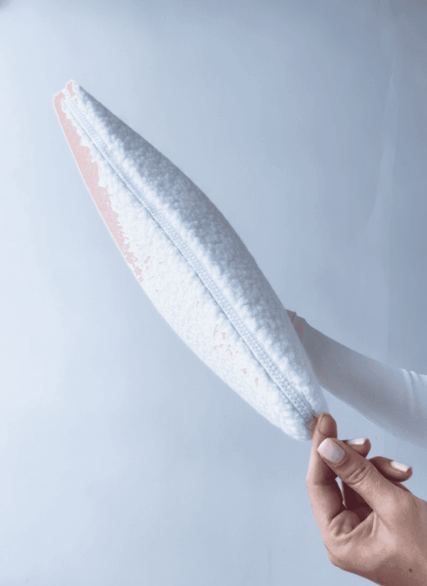 White sherpa-lined laptop sleeve with zipper