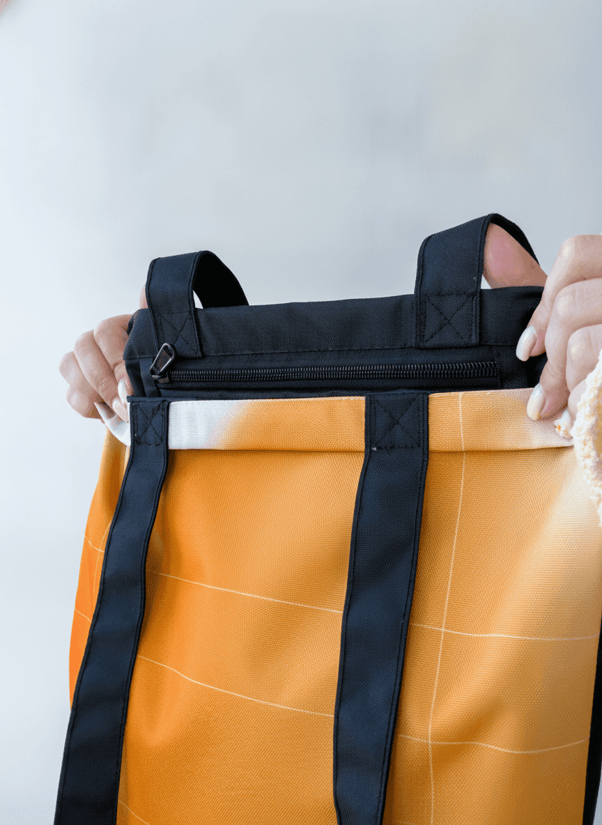 Rainproof fabric and oxford shopper with long black handles