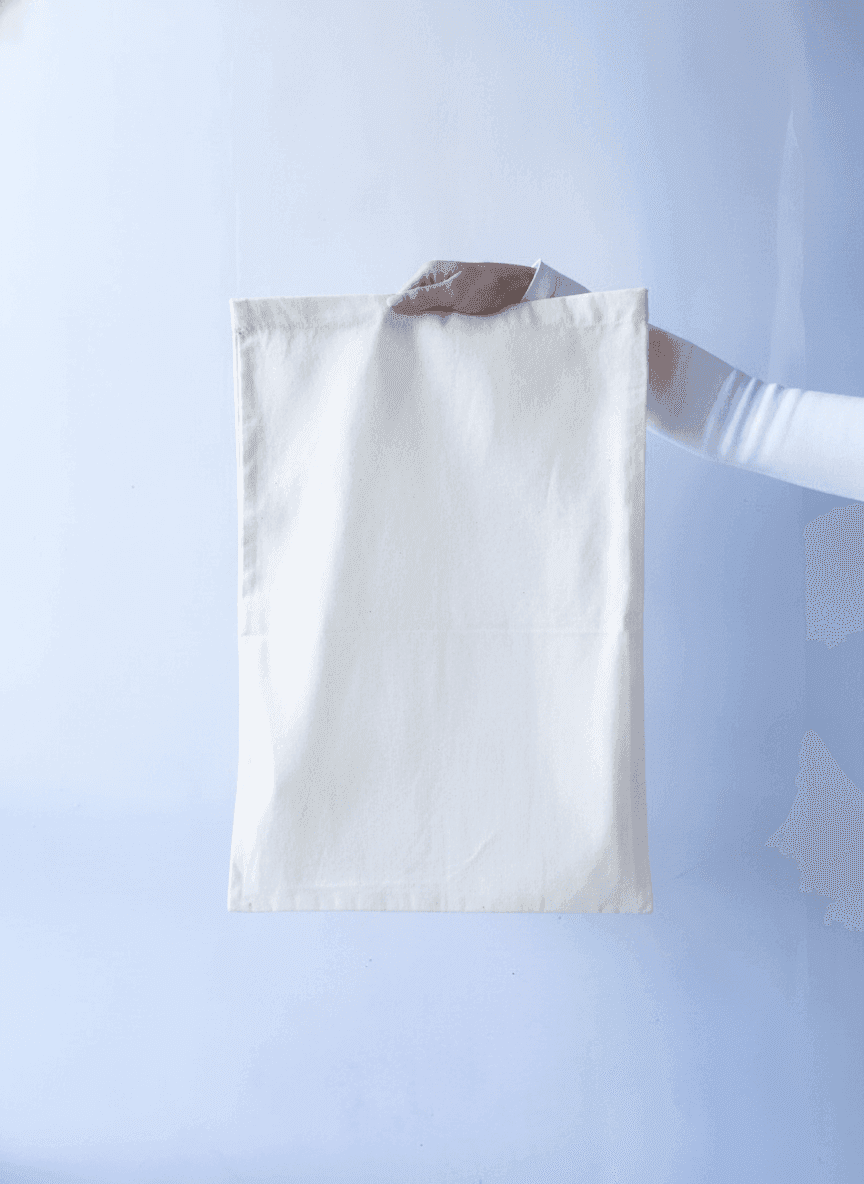 Beige Muslin Drawstring Bag with Black Ribbon
