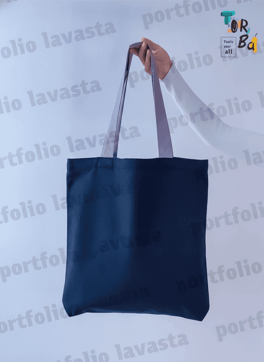 Navy Twill Tote Bag with Reflective Handles & Pocket