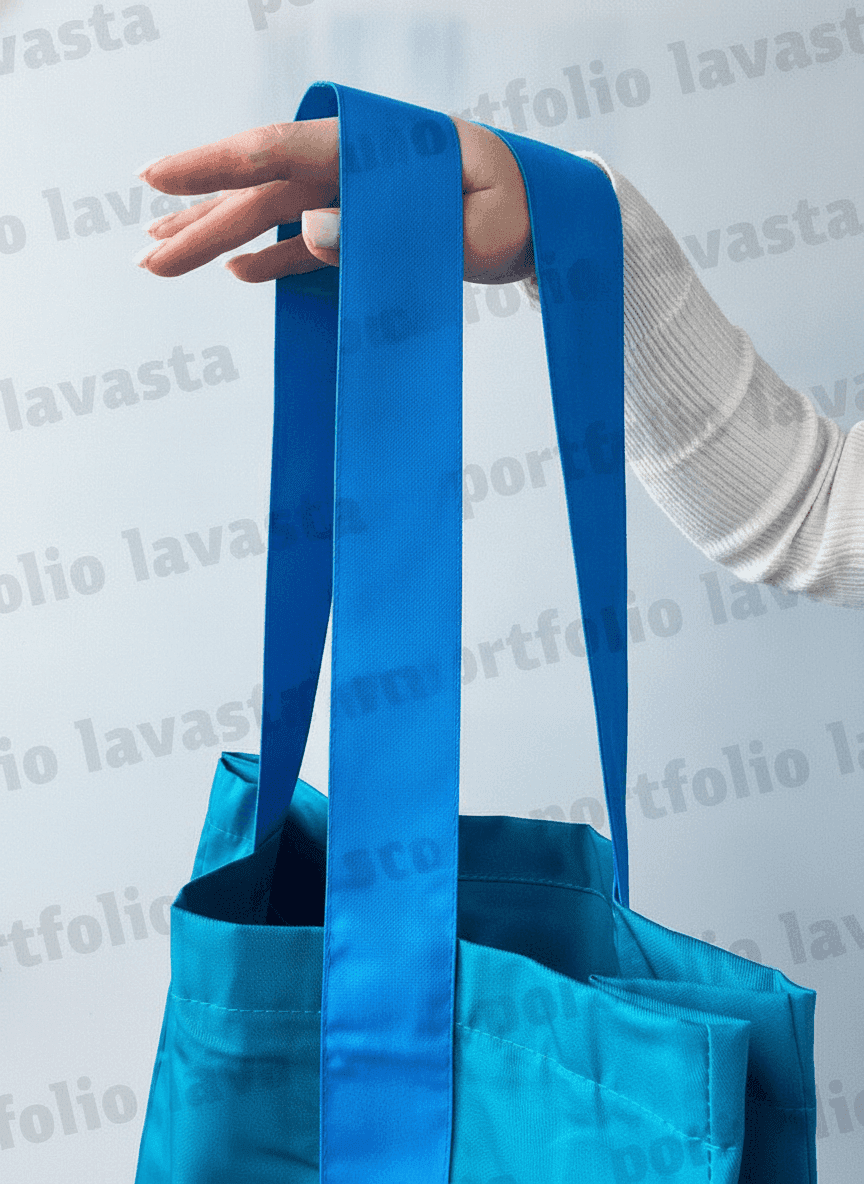 Turquoise Twill Tote with Blue Handles