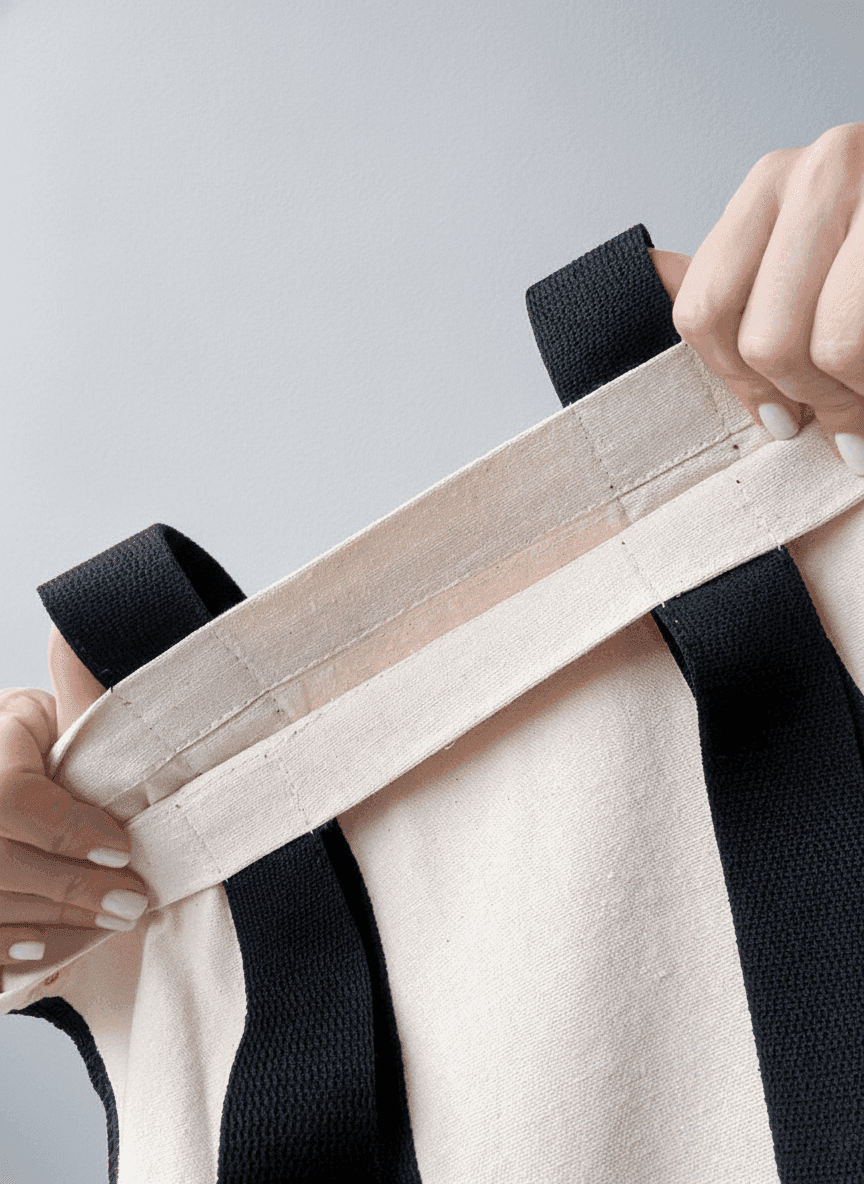 Square Fabric Tote Bag with Black Straps
