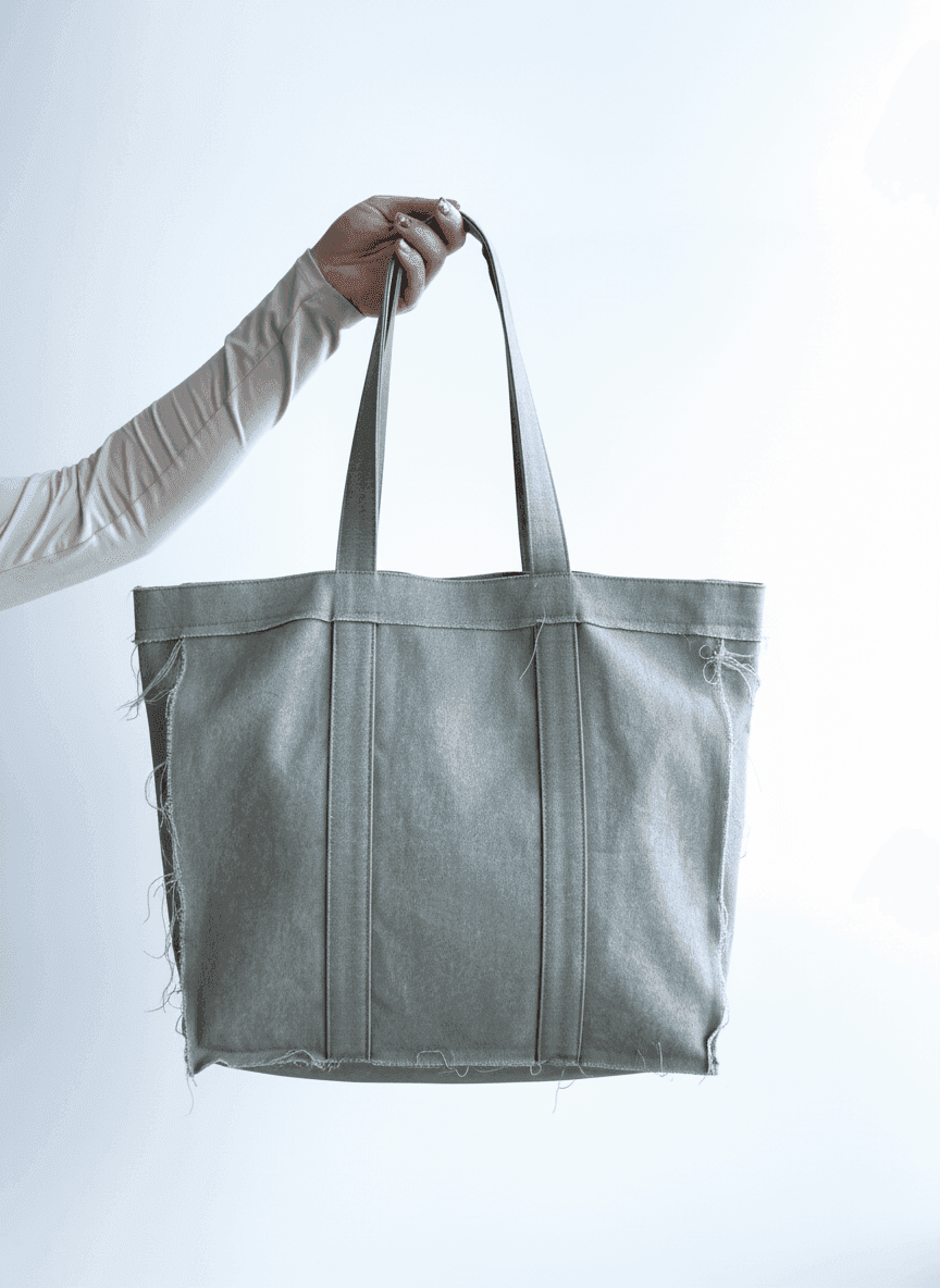 Джинсовый шопер трапеция с длинными ручками для покупок