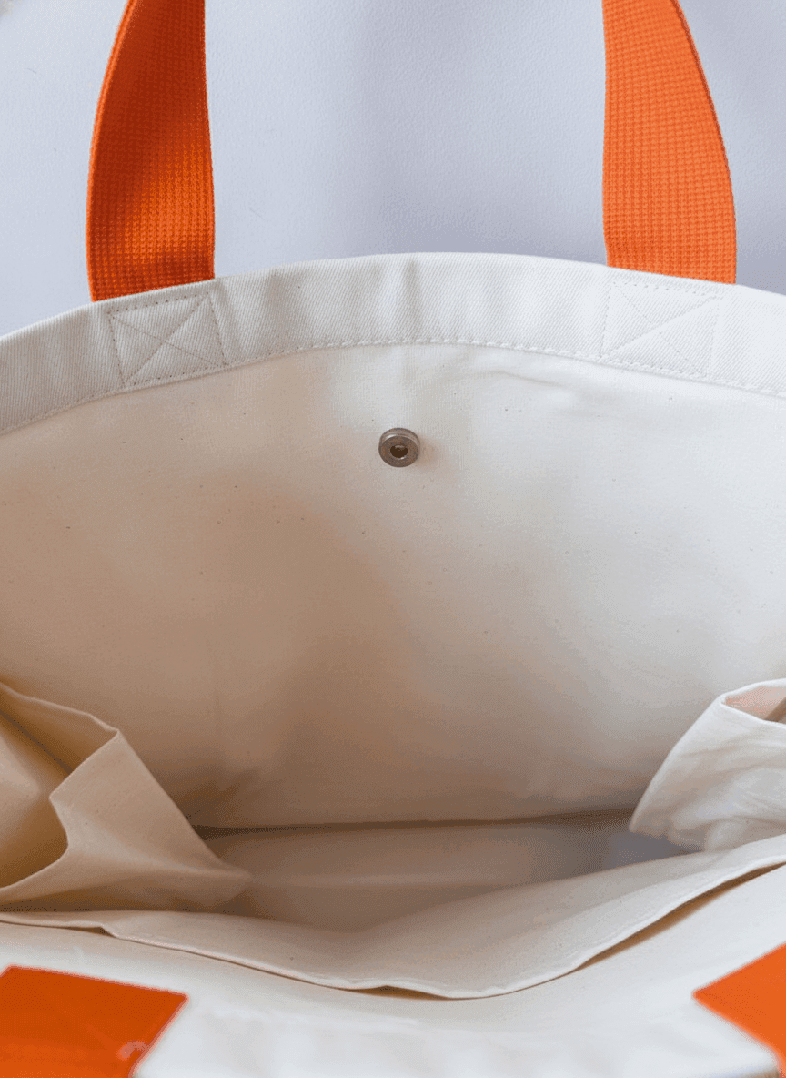 Twill Tote with Orange Handles & Metal Ring