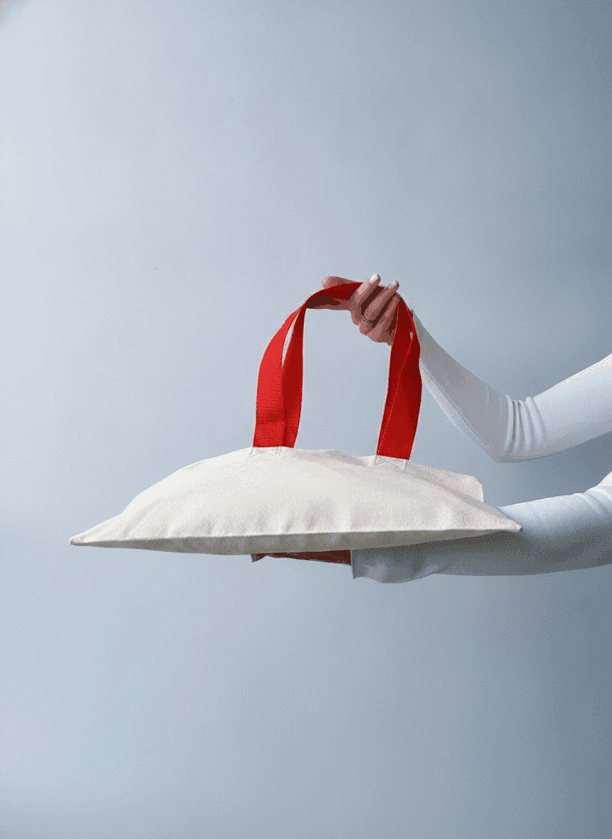 Two-Ply Cotton Tote Bag with Red Handles