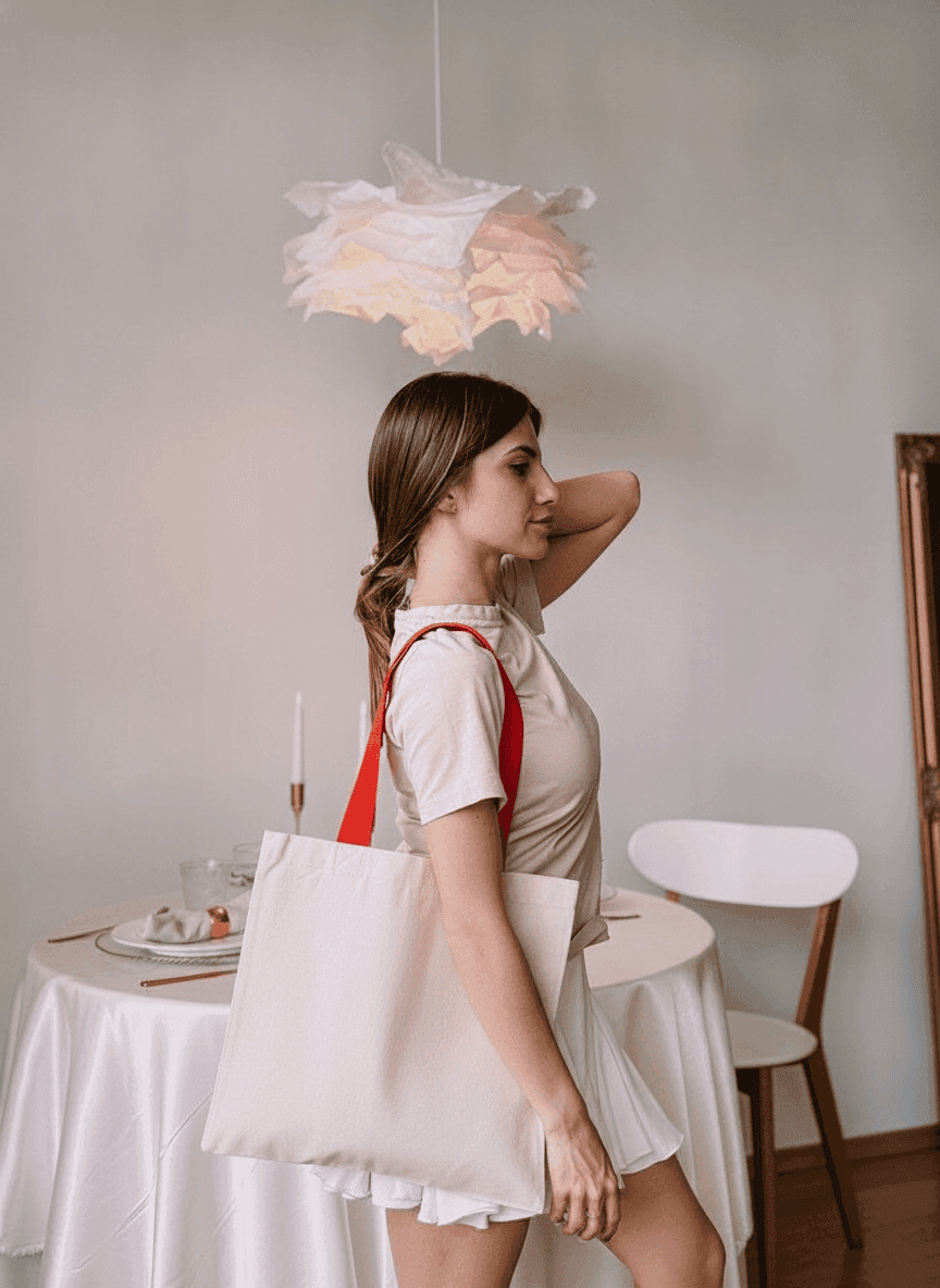 Two-Ply Cotton Tote Bag with Red Handles