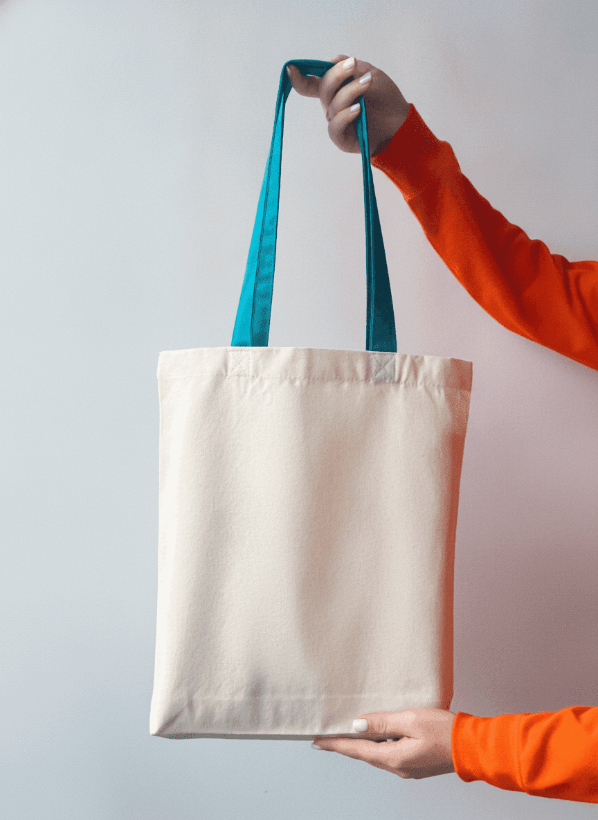 Midweight tote bag with turquoise handles