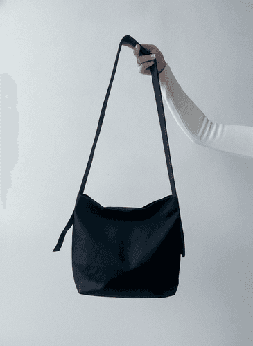 Black Twill Crossbody Bag with Wide Strap