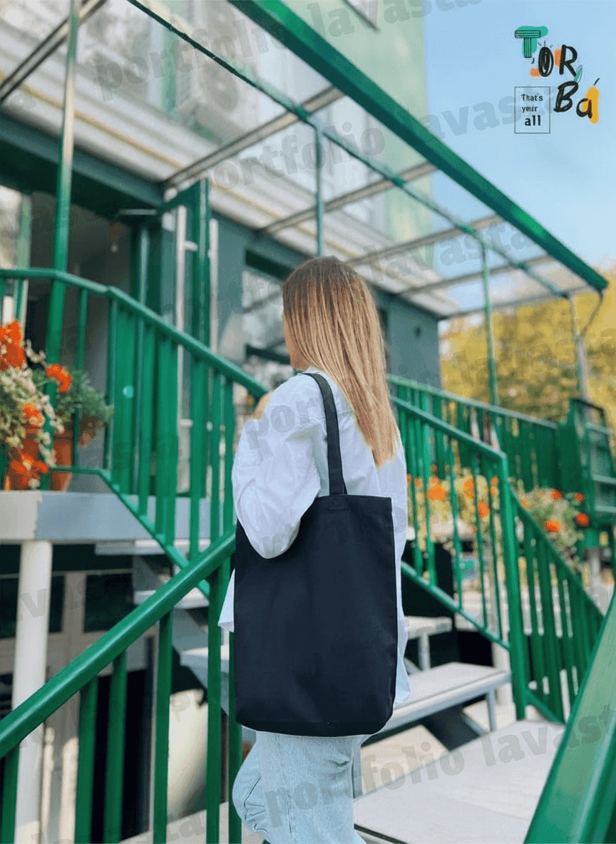 Sturdy Black Cotton Tote Bag