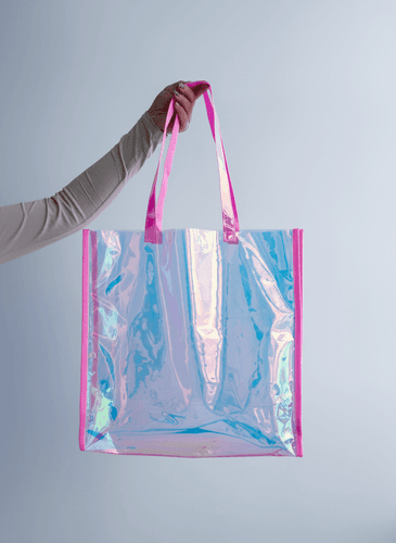 Рожевий шопер із ПВХ і силікону, довгі ручки для покупок