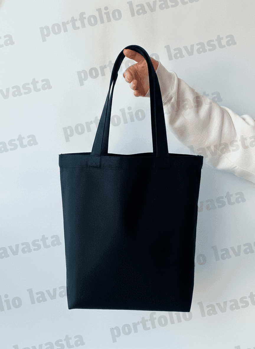 Black Heavy Cotton Tote Bag with Box Bottom & Double Handles