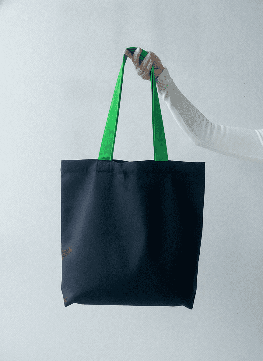 Black-Green Twill Tote Bag