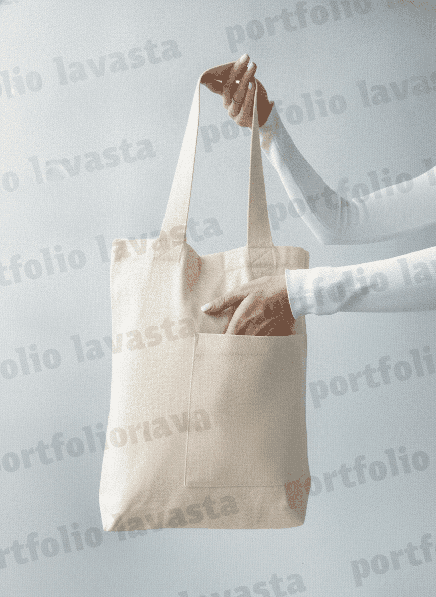 Natural Fabric Tote Bag with Pocket & Contrast Trim
