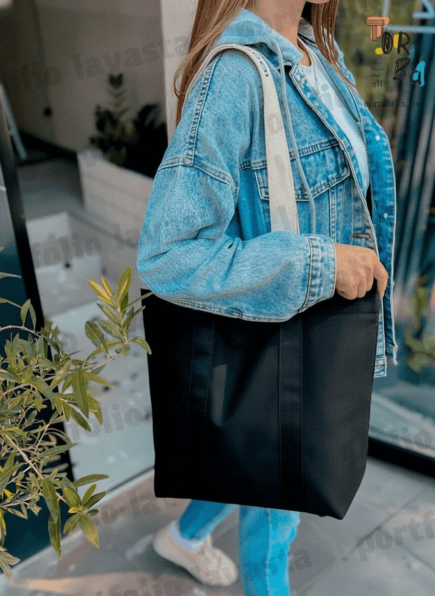Black Heavy Cotton Tote Bag with Trim